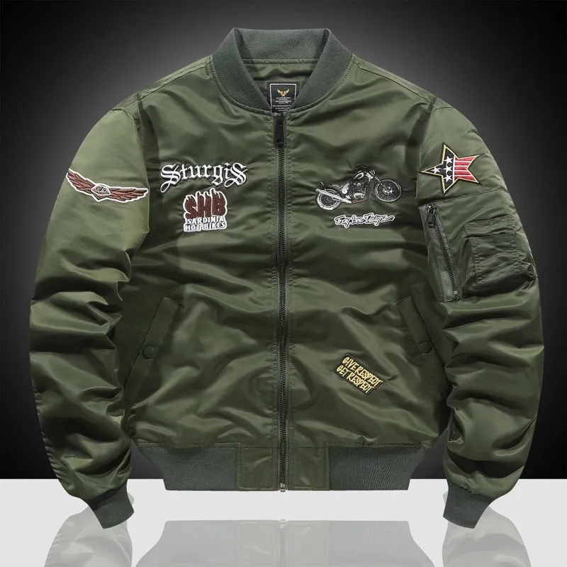 Air Force Pilot Men's Motorcycle Embroidered Baseball Uniform Bomber Jacket