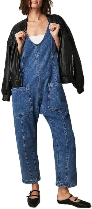 Akivide Womens Baggy Loose Denim Jumpsuits Sleeveless V Neck Adjustable Strap Jeans Long Pants Overall Rompers with Pockets