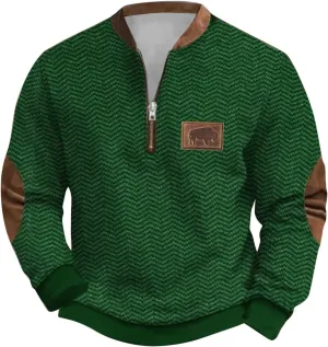 Alalaso Men's Sweatshirt Casual Long Sleeve Corduroy Shirt Casual Long Sleeve Stand Collar Sweater Shirts with Elbow Patches