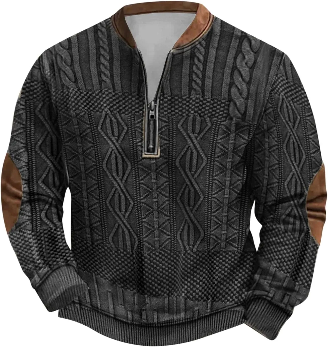 Alalaso Men's Sweatshirt Casual Long Sleeve Corduroy Shirt Casual Long Sleeve Stand Collar Sweater Shirts with Elbow Patches