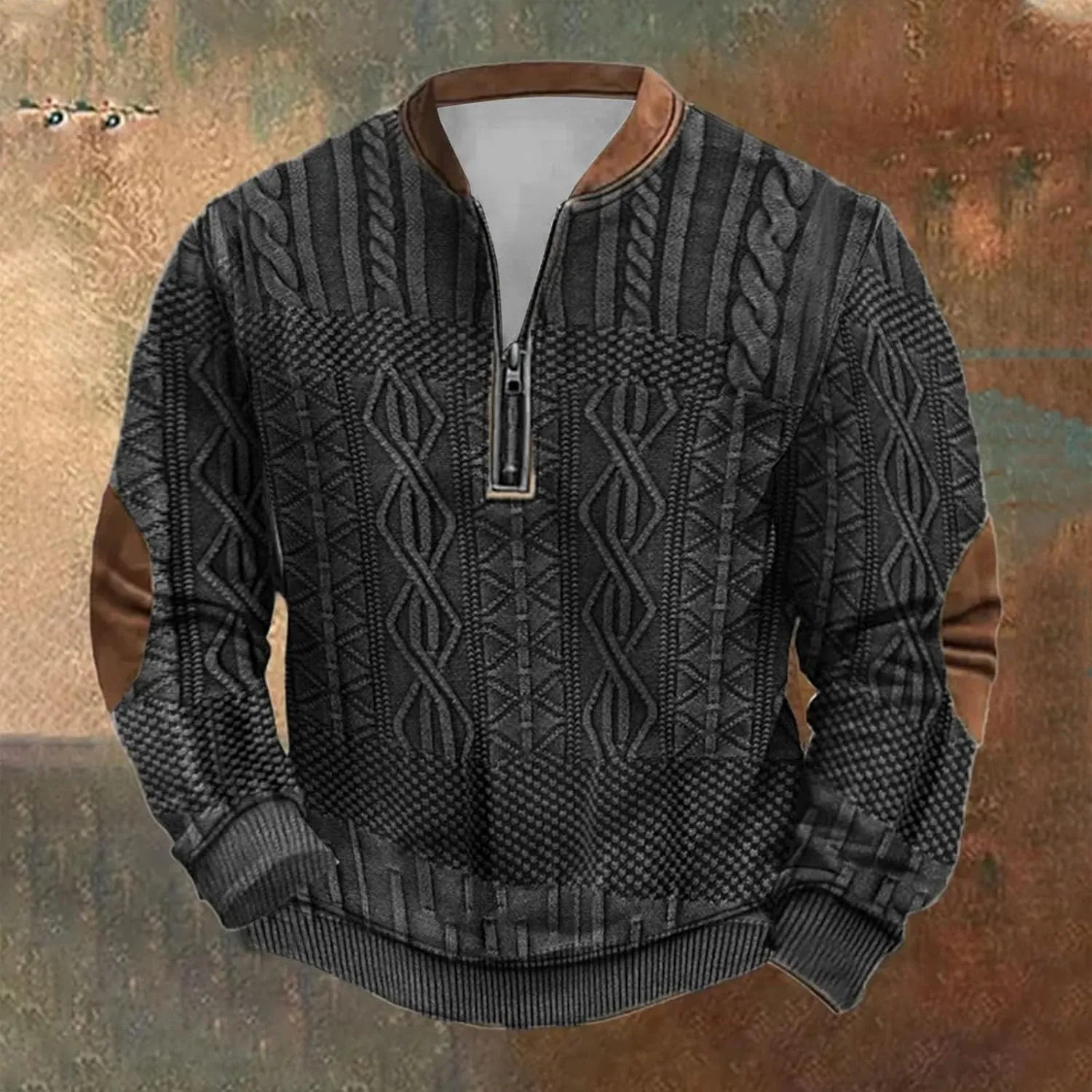 Alalaso Men's Sweatshirt Casual Long Sleeve Corduroy Shirt Casual Long Sleeve Stand Collar Sweater Shirts with Elbow Patches