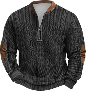 Alalaso Men's Sweatshirt Casual Long Sleeve Corduroy Shirt Casual Long Sleeve Stand Collar Sweater Shirts with Elbow Patches