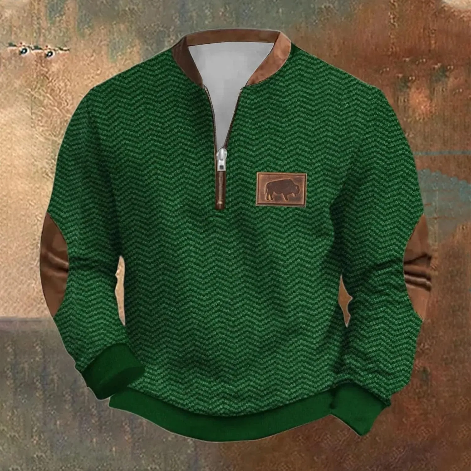 Alalaso Men's Sweatshirt Casual Long Sleeve Corduroy Shirt Casual Long Sleeve Stand Collar Sweater Shirts with Elbow Patches