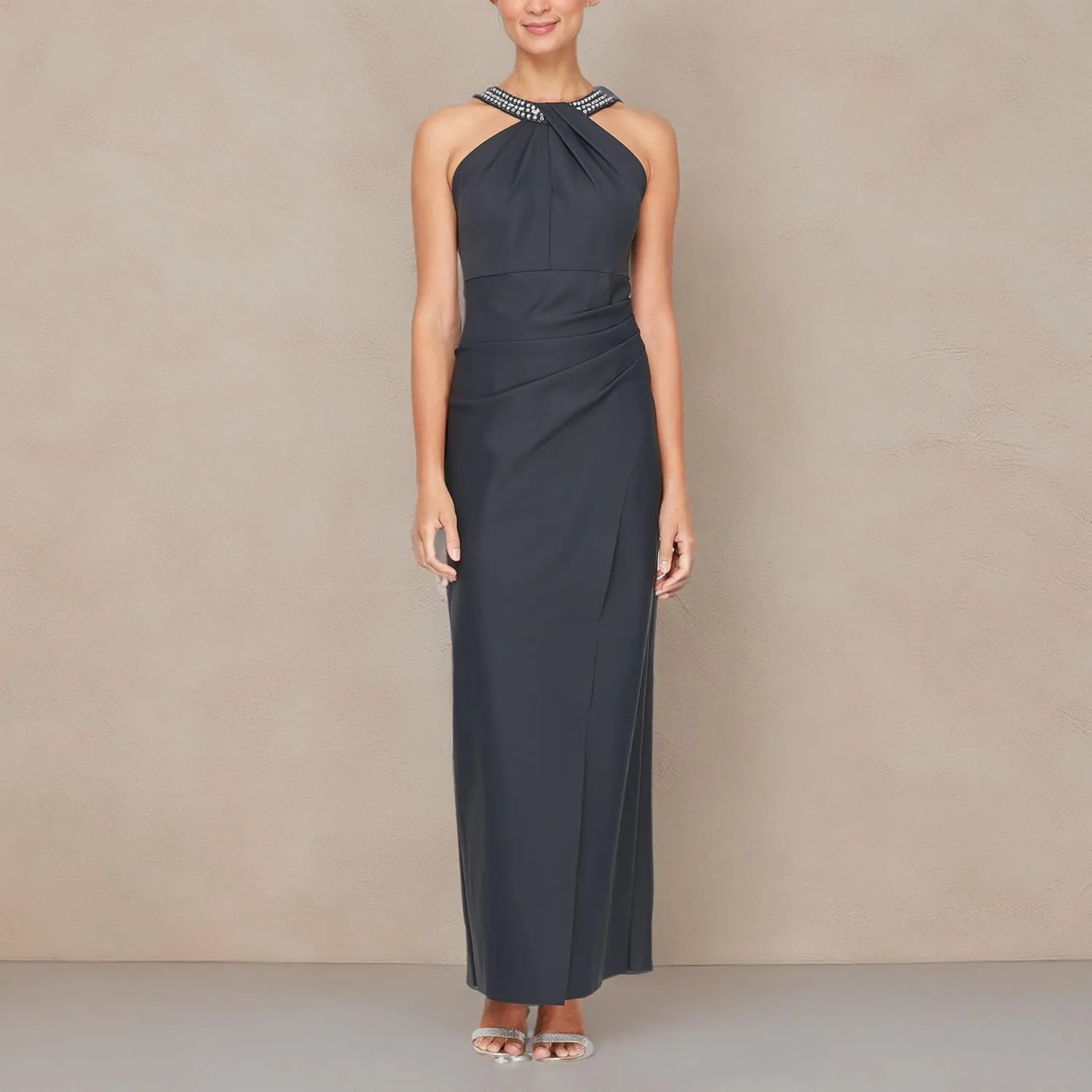 Alex Evenings Women's Slimming Long Side Ruched Mother of The Bride Dress W/Cascade Ruffle Skirt (Petite and Regular Sizes)