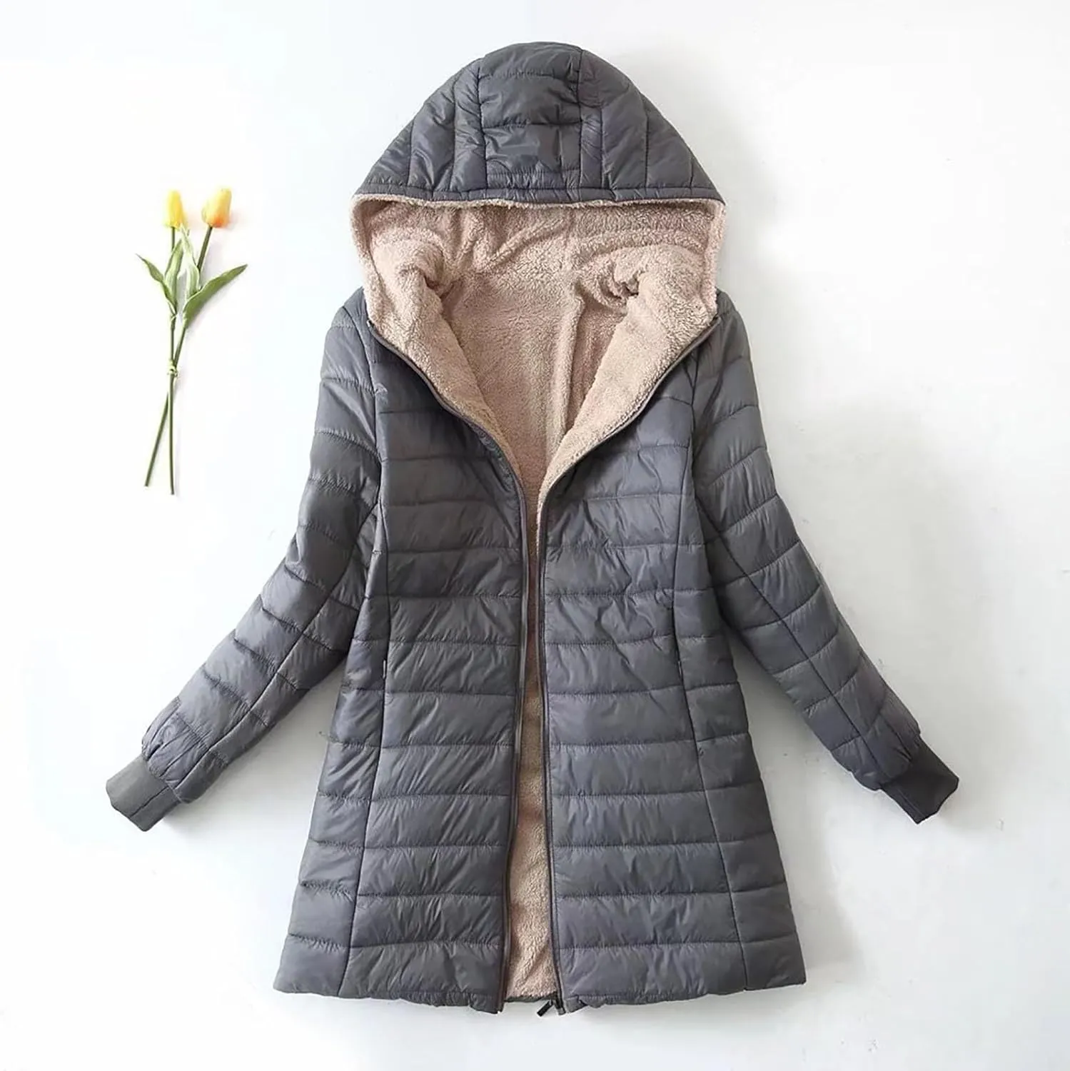 AMDBEL Long Puffer Jacket Women With Hood Plus Size Down Coat Cotton Cover Coat Lightweight Down Coat With Hood Winter Jacket