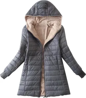 AMDBEL Long Puffer Jacket Women With Hood Plus Size Down Coat Cotton Cover Coat Lightweight Down Coat With Hood Winter Jacket