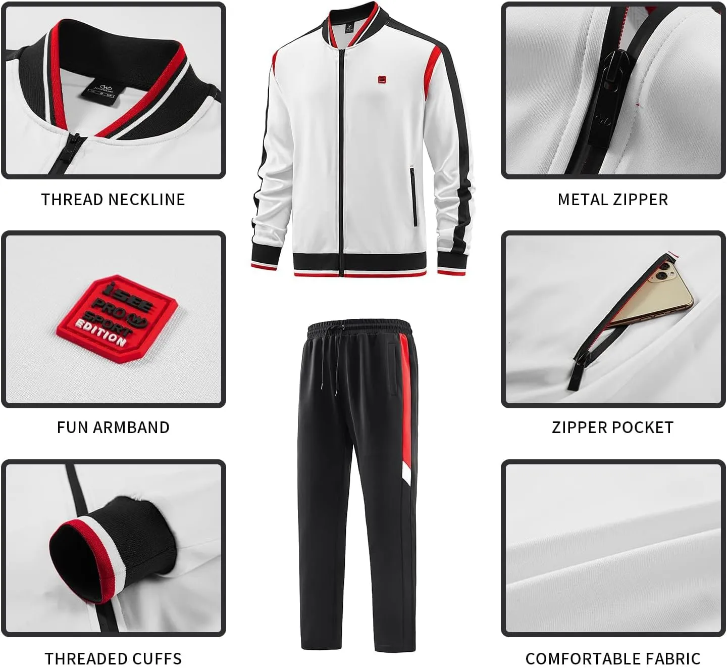 ANOTWENER Men's Casual 2 Piece Tracksuit Sets Long Sleeve Full Zip Jacket and Sweatpants Jogging Sport Outfits Sweatsuits