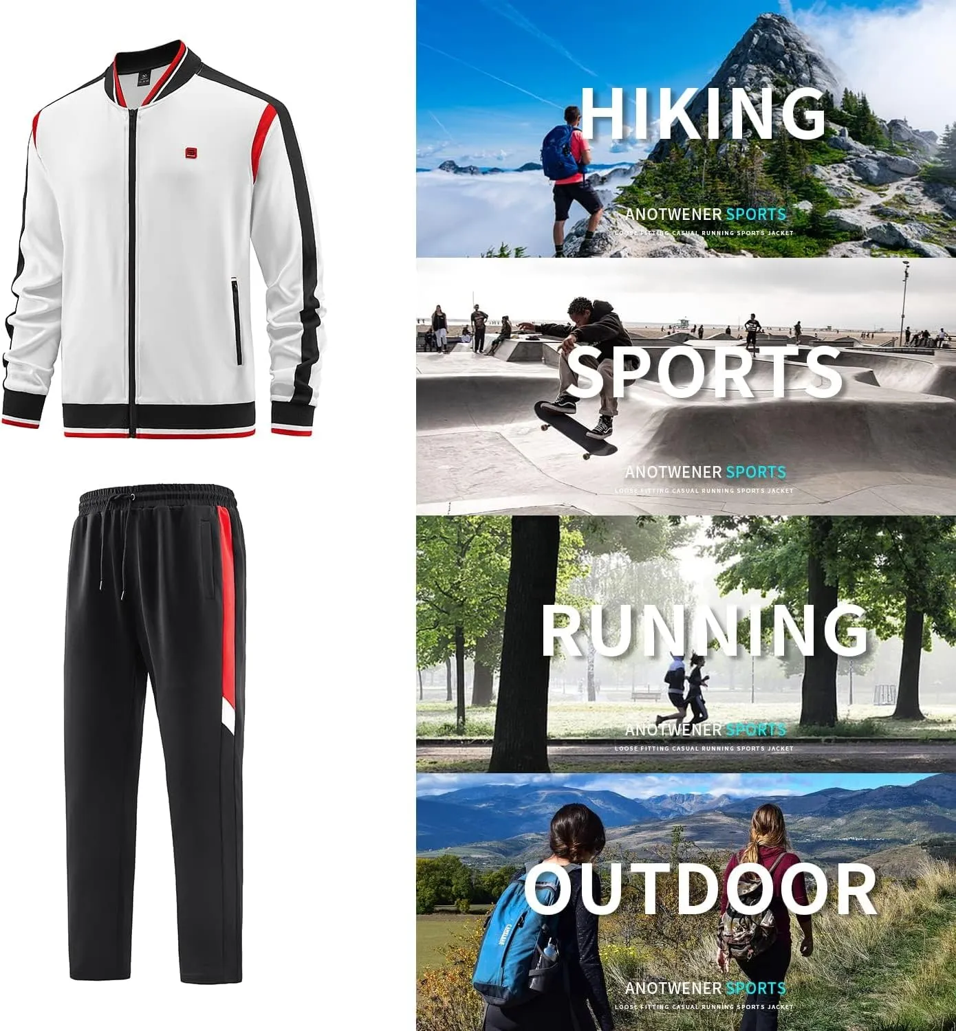 ANOTWENER Men's Casual 2 Piece Tracksuit Sets Long Sleeve Full Zip Jacket and Sweatpants Jogging Sport Outfits Sweatsuits