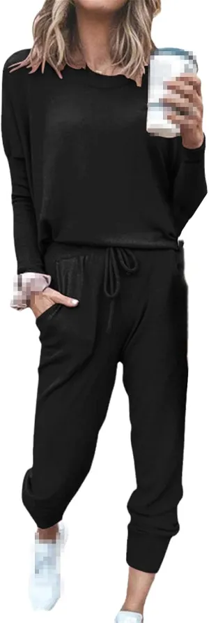 Autumn Loose Solid Color Long Sleeve Trousers Leisure Sports Suit For Women Running Sets Sportswear Accessories