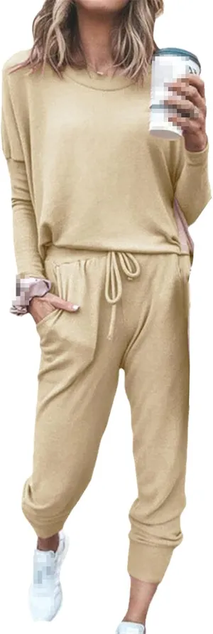 Autumn Loose Solid Color Long Sleeve Trousers Leisure Sports Suit For Women Running Sets Sportswear Accessories