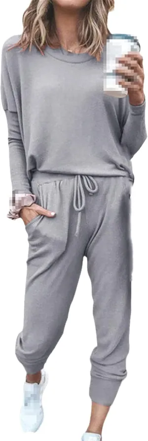 Autumn Loose Solid Color Long Sleeve Trousers Leisure Sports Suit For Women Running Sets Sportswear Accessories