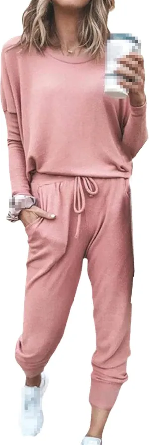 Autumn Loose Solid Color Long Sleeve Trousers Leisure Sports Suit For Women Running Sets Sportswear Accessories