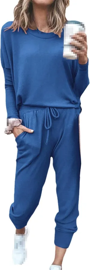 Autumn Loose Solid Color Long Sleeve Trousers Leisure Sports Suit For Women Running Sets Sportswear Accessories