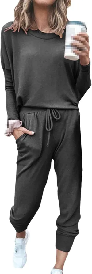 Autumn Loose Solid Color Long Sleeve Trousers Leisure Sports Suit For Women Running Sets Sportswear Accessories