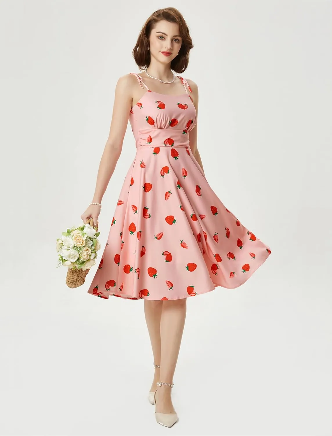 Belle Poque 2025 Summer Dresses for Women Spaghetti Strap Midi Sun Dress Cute Casual Dress with Pockets