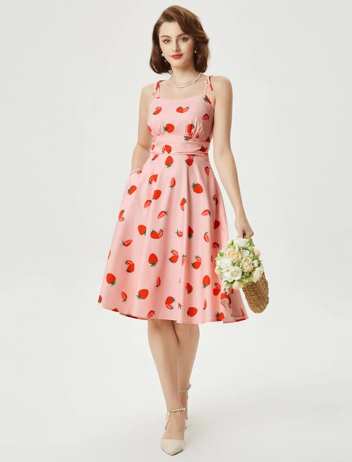 Belle Poque 2025 Summer Dresses for Women Spaghetti Strap Midi Sun Dress Cute Casual Dress with Pockets