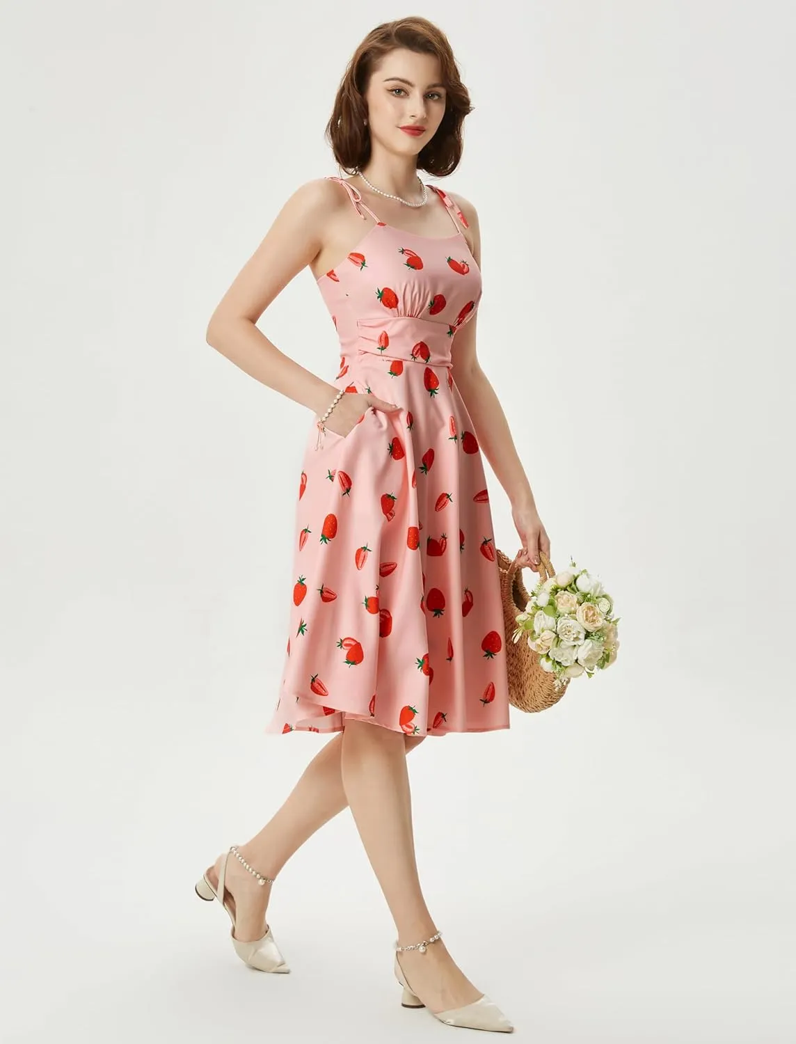 Belle Poque 2025 Summer Dresses for Women Spaghetti Strap Midi Sun Dress Cute Casual Dress with Pockets