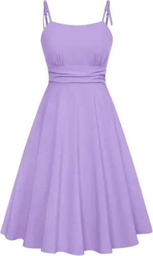 Belle Poque 2025 Summer Dresses for Women Spaghetti Strap Midi Sun Dress Cute Casual Dress with Pockets