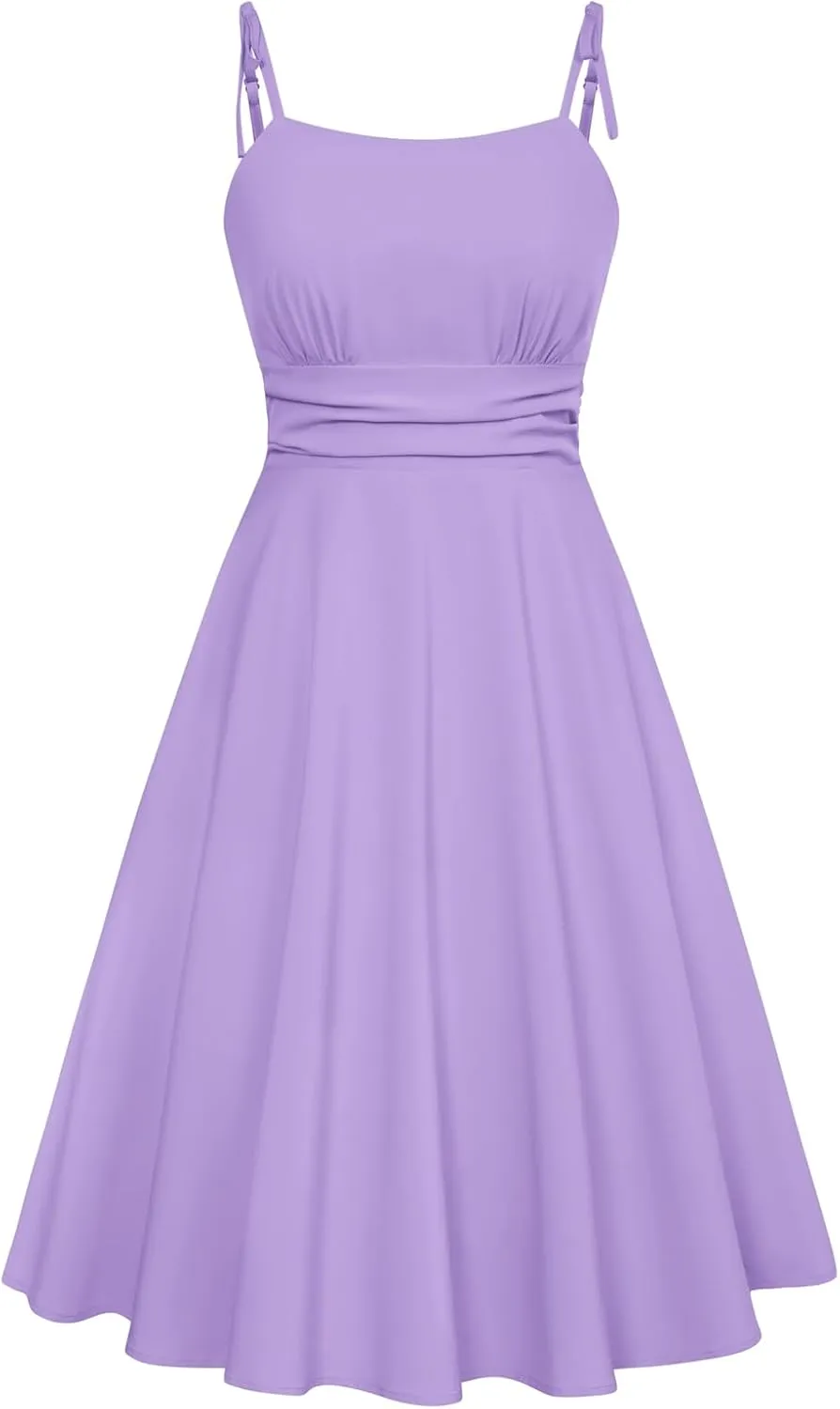 Belle Poque 2025 Summer Dresses for Women Spaghetti Strap Midi Sun Dress Cute Casual Dress with Pockets