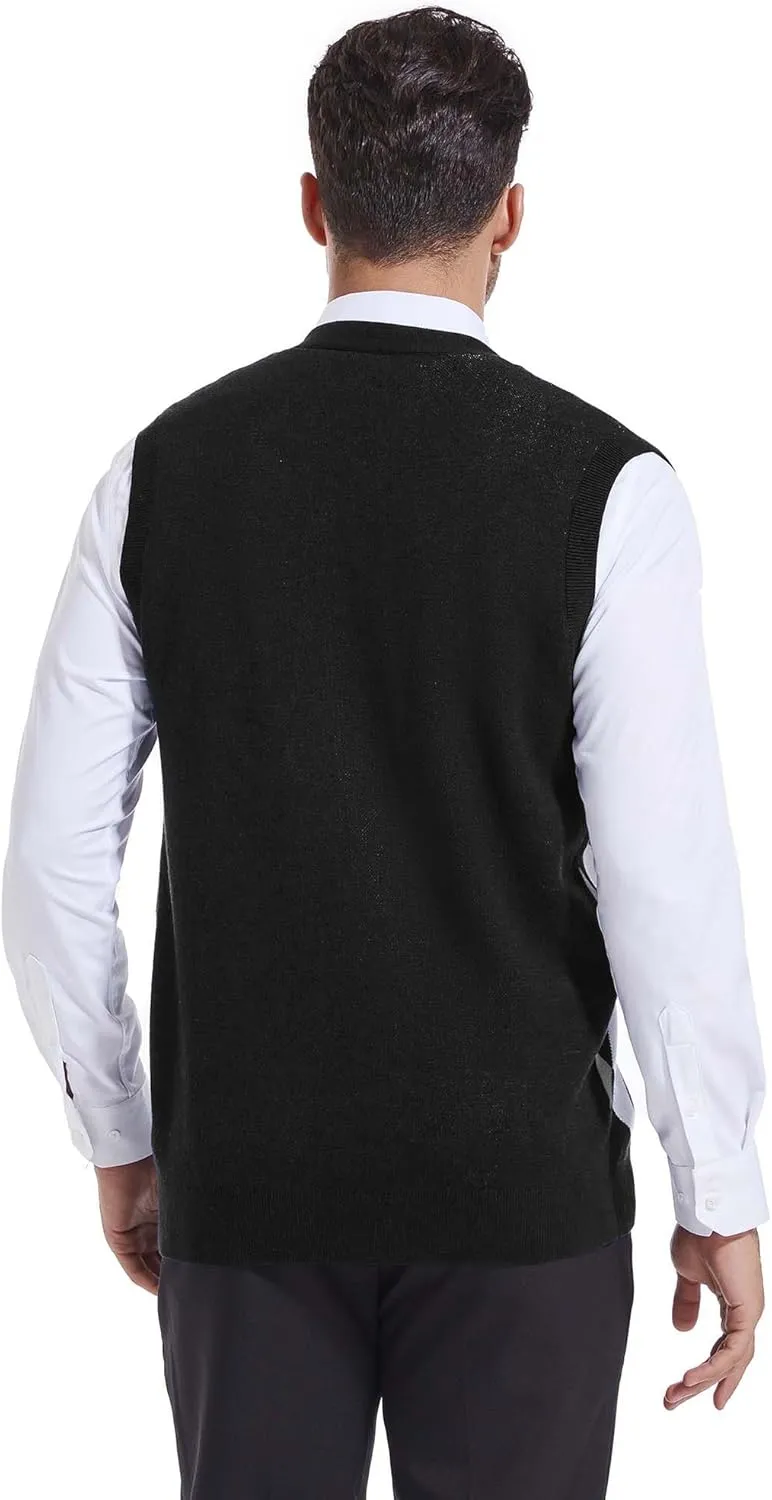 Beotyshow Mens Argyle Sweater Vests V Neck Sleeveless Cardigan Vest Knitwear