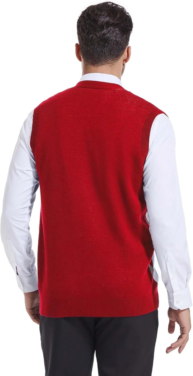 Beotyshow Mens Argyle Sweater Vests V Neck Sleeveless Cardigan Vest Knitwear