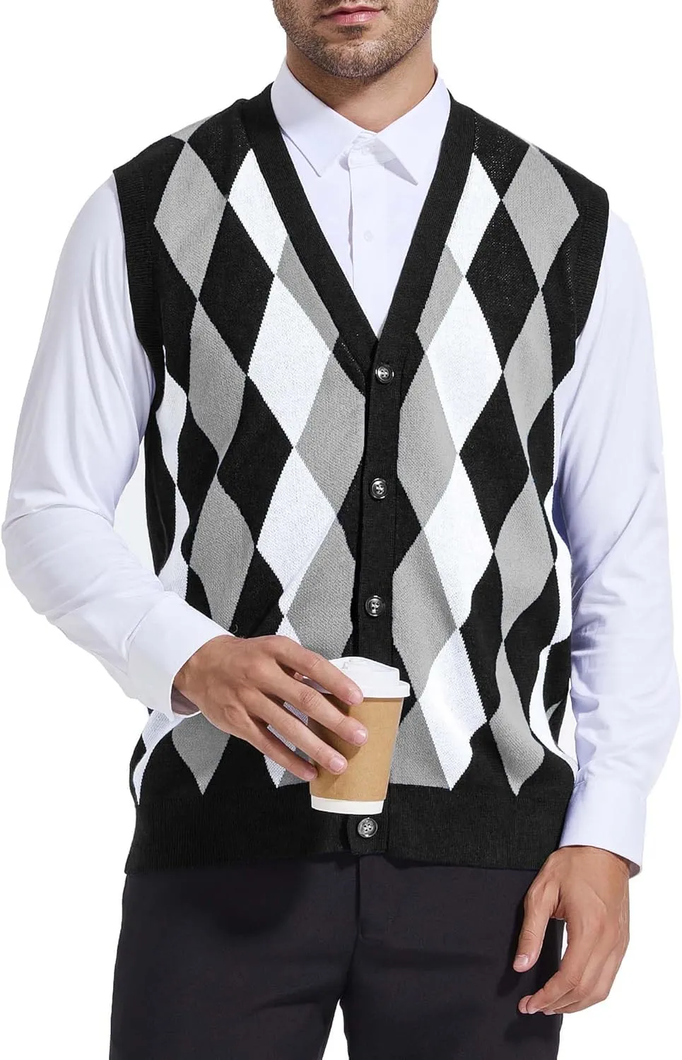 Beotyshow Mens Argyle Sweater Vests V Neck Sleeveless Cardigan Vest Knitwear