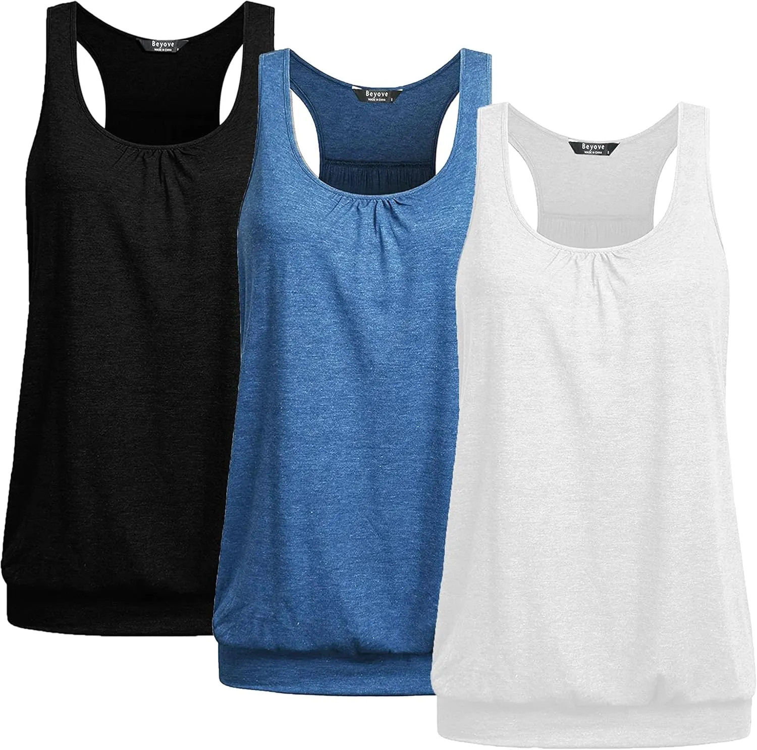 Beyove Racerback Tank Tops for Women Yoga Athletic Workout Tops Sleeveless Loose Fit Muscle Shirts Activewear 3 Pack