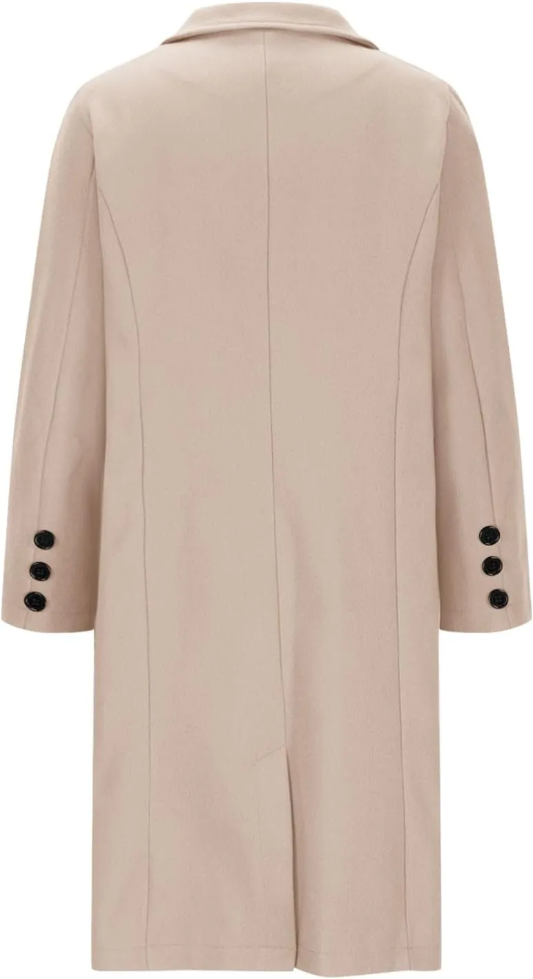 Borniu Womens Notched Lapel Collar Single Breasted Pea Coat Winter Wool Blend Over Coats Long Jackets Outerwear