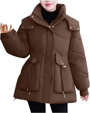 Borniu Women's Warm Thickened Parka Coat Winter Puffer Jacket Hooded Mid-Length Down Puffer Coats with Pockets