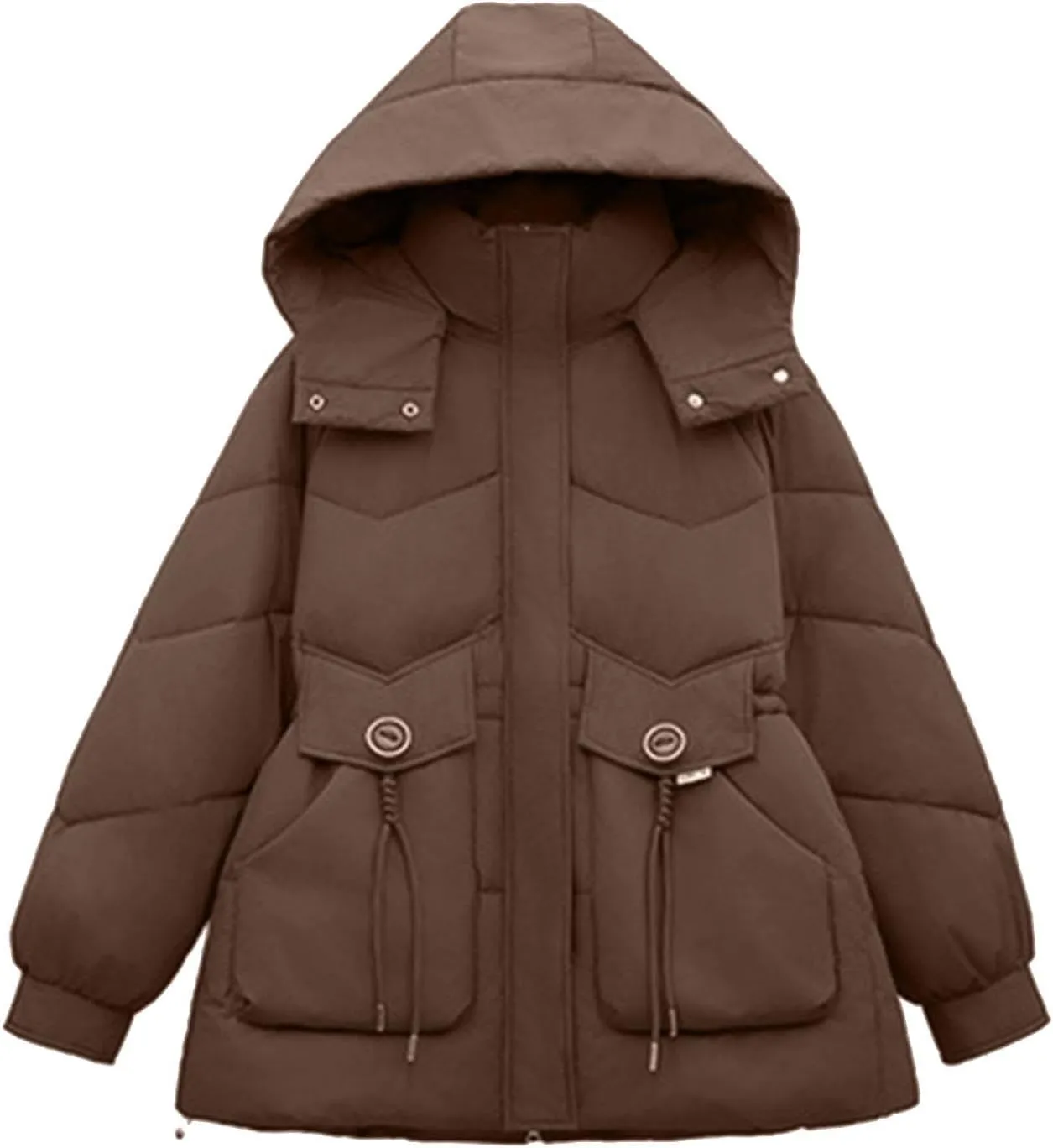 Borniu Women's Warm Thickened Parka Coat Winter Puffer Jacket Hooded Mid-Length Down Puffer Coats with Pockets