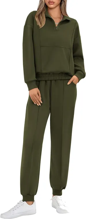BTFBM Women 2024 Two Piece Tracksuits Sweatsuits Fall Winter Clothes Quarter Zip Sweatshirt Jogger Pants Y2K Lounge Sets