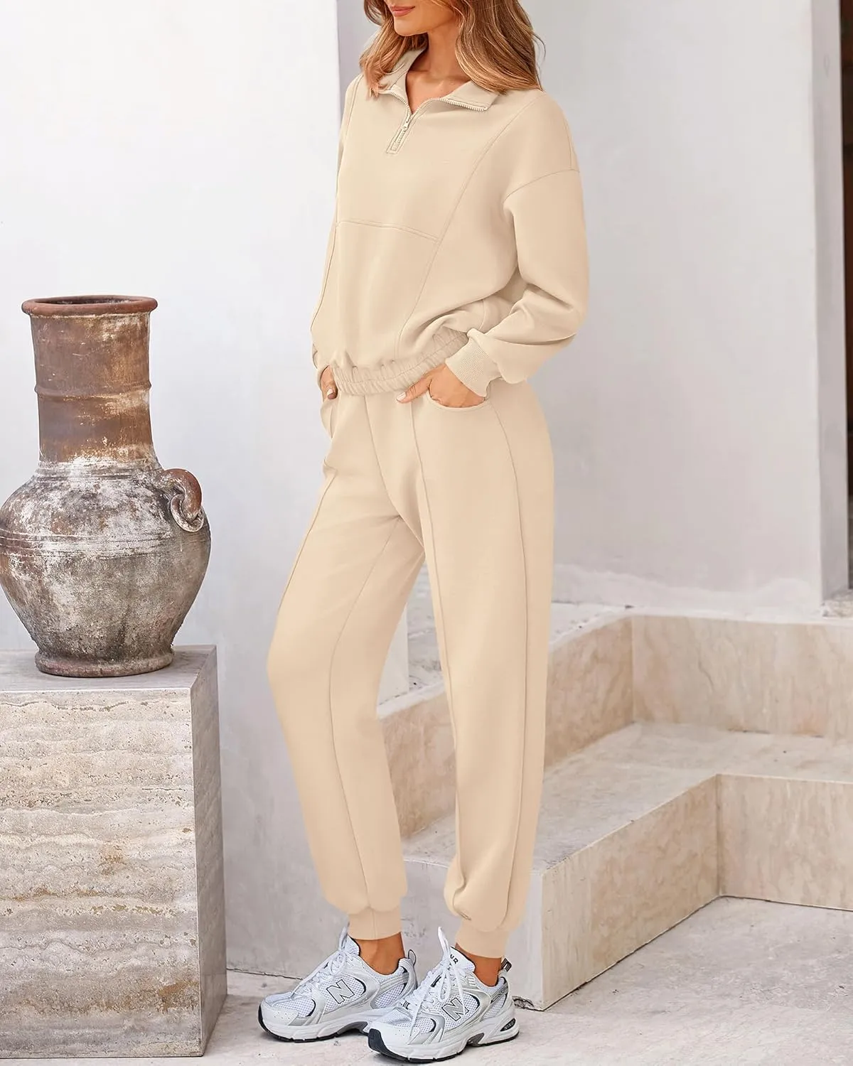 BTFBM Women 2024 Two Piece Tracksuits Sweatsuits Fall Winter Clothes Quarter Zip Sweatshirt Jogger Pants Y2K Lounge Sets