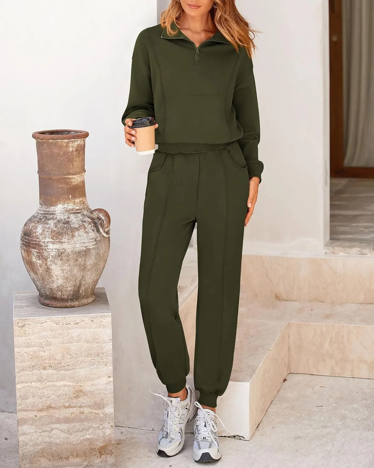 BTFBM Women 2024 Two Piece Tracksuits Sweatsuits Fall Winter Clothes Quarter Zip Sweatshirt Jogger Pants Y2K Lounge Sets