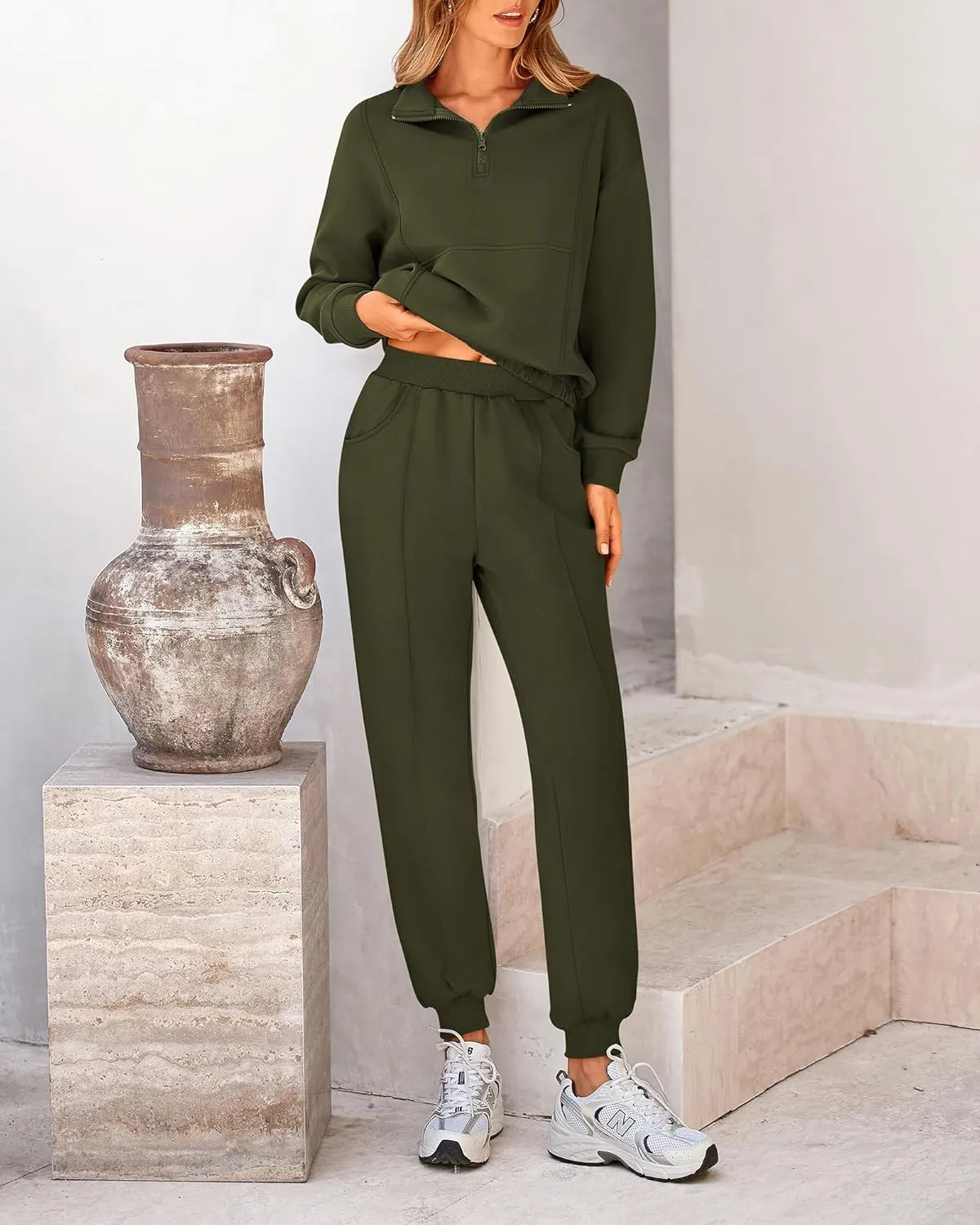 BTFBM Women 2024 Two Piece Tracksuits Sweatsuits Fall Winter Clothes Quarter Zip Sweatshirt Jogger Pants Y2K Lounge Sets