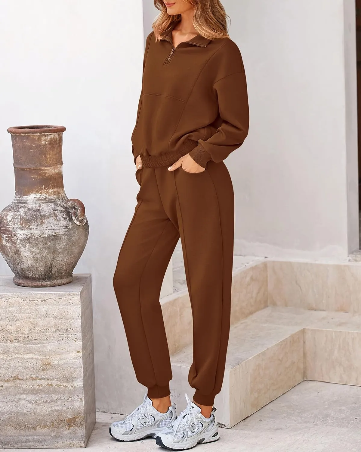 BTFBM Women 2024 Two Piece Tracksuits Sweatsuits Fall Winter Clothes Quarter Zip Sweatshirt Jogger Pants Y2K Lounge Sets