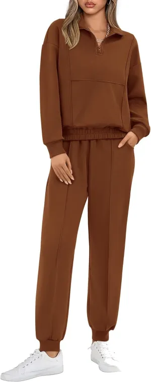 BTFBM Women 2024 Two Piece Tracksuits Sweatsuits Fall Winter Clothes Quarter Zip Sweatshirt Jogger Pants Y2K Lounge Sets