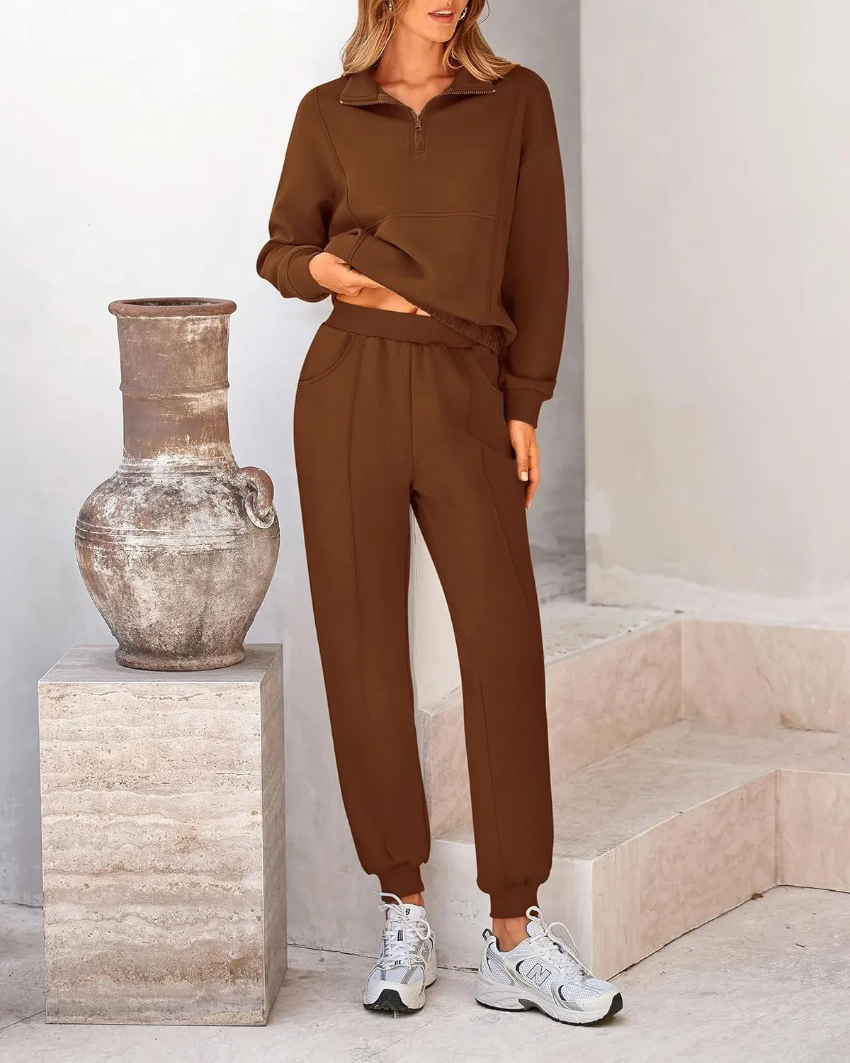 BTFBM Women 2024 Two Piece Tracksuits Sweatsuits Fall Winter Clothes Quarter Zip Sweatshirt Jogger Pants Y2K Lounge Sets