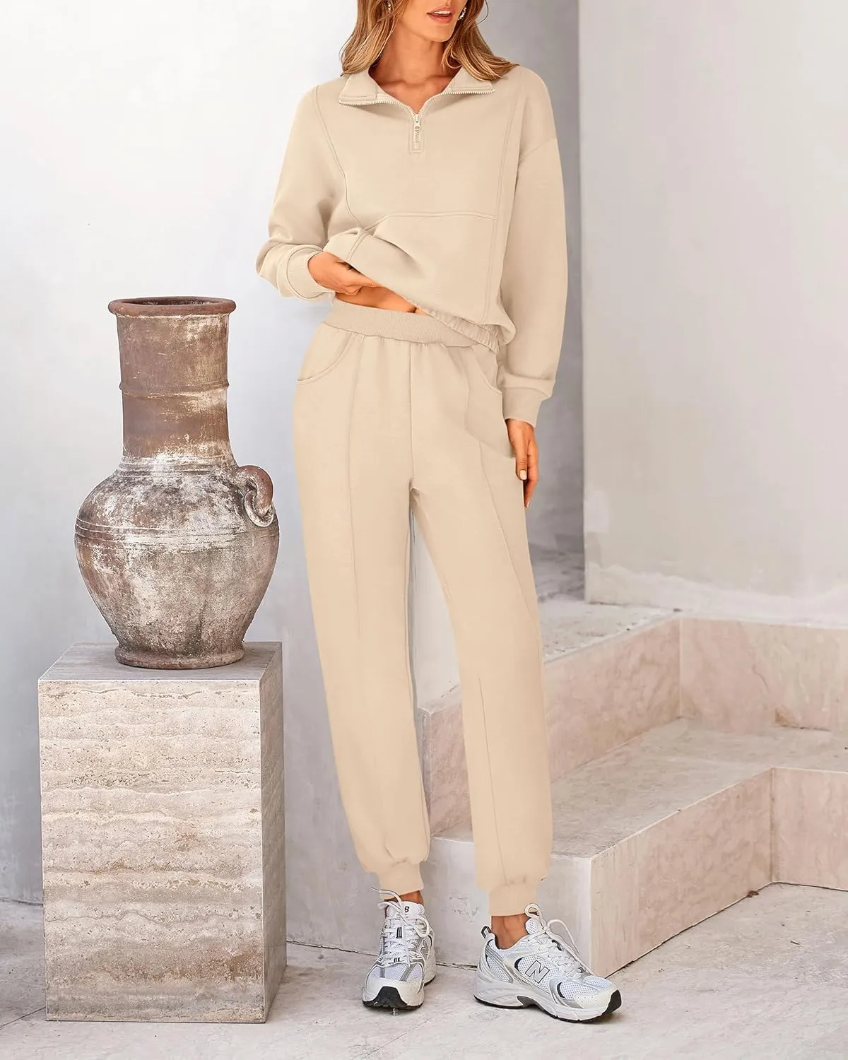 BTFBM Women 2024 Two Piece Tracksuits Sweatsuits Fall Winter Clothes Quarter Zip Sweatshirt Jogger Pants Y2K Lounge Sets