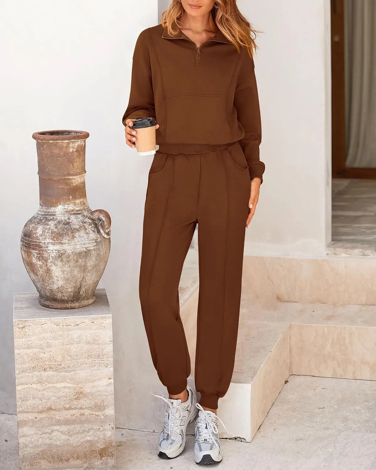 BTFBM Women 2024 Two Piece Tracksuits Sweatsuits Fall Winter Clothes Quarter Zip Sweatshirt Jogger Pants Y2K Lounge Sets