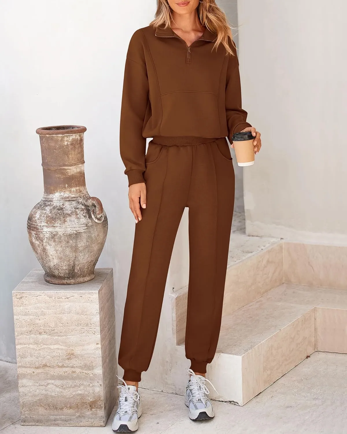 BTFBM Women 2024 Two Piece Tracksuits Sweatsuits Fall Winter Clothes Quarter Zip Sweatshirt Jogger Pants Y2K Lounge Sets
