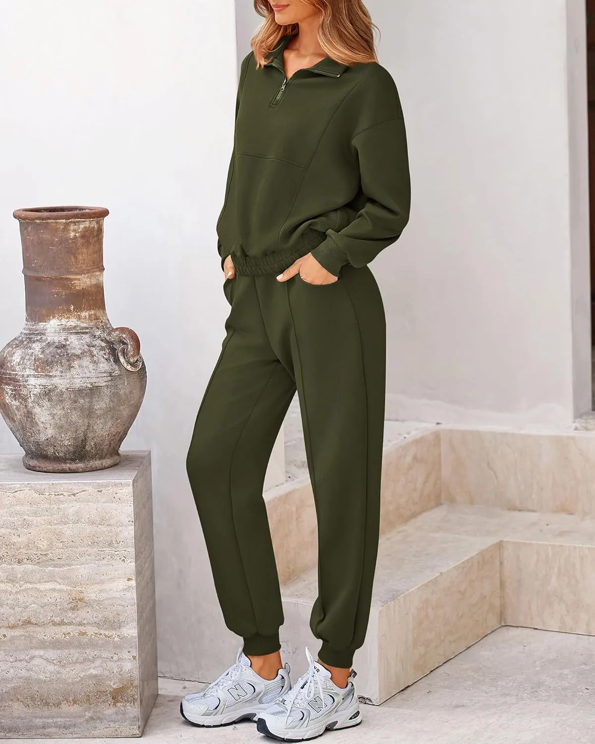 BTFBM Women 2024 Two Piece Tracksuits Sweatsuits Fall Winter Clothes Quarter Zip Sweatshirt Jogger Pants Y2K Lounge Sets