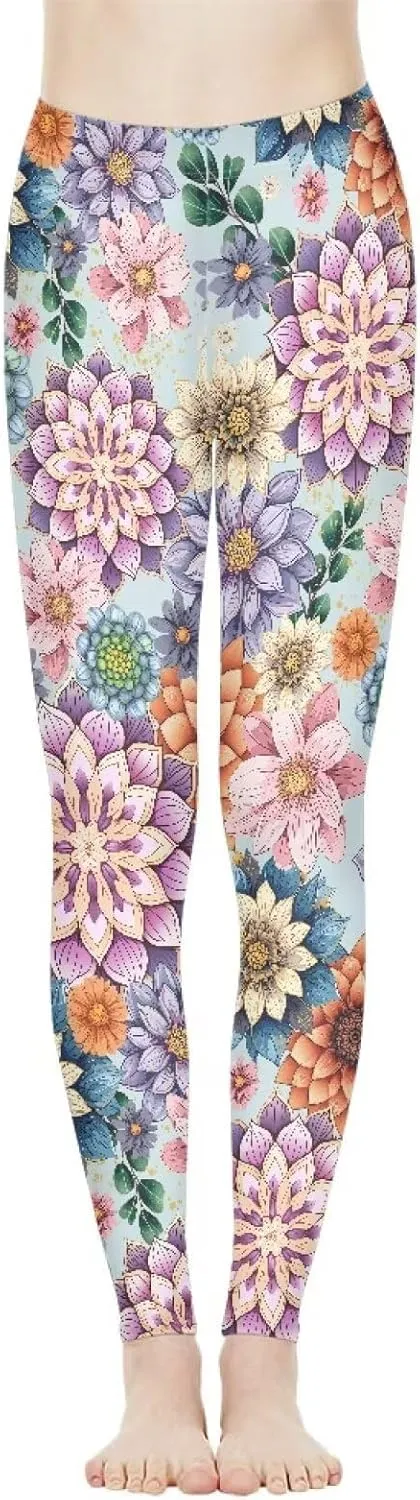 Bulopur Rose Workout Leggings for Women, Boho Stretch Pants for Sports Running Fitness, High Waist Tummy Control Yoga Pant