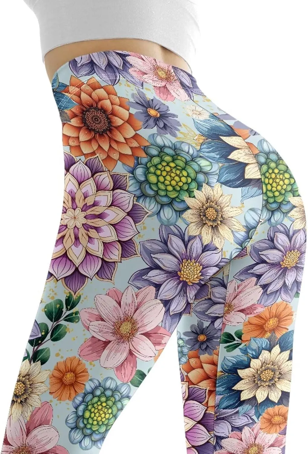 Bulopur Rose Workout Leggings for Women, Boho Stretch Pants for Sports Running Fitness, High Waist Tummy Control Yoga Pant