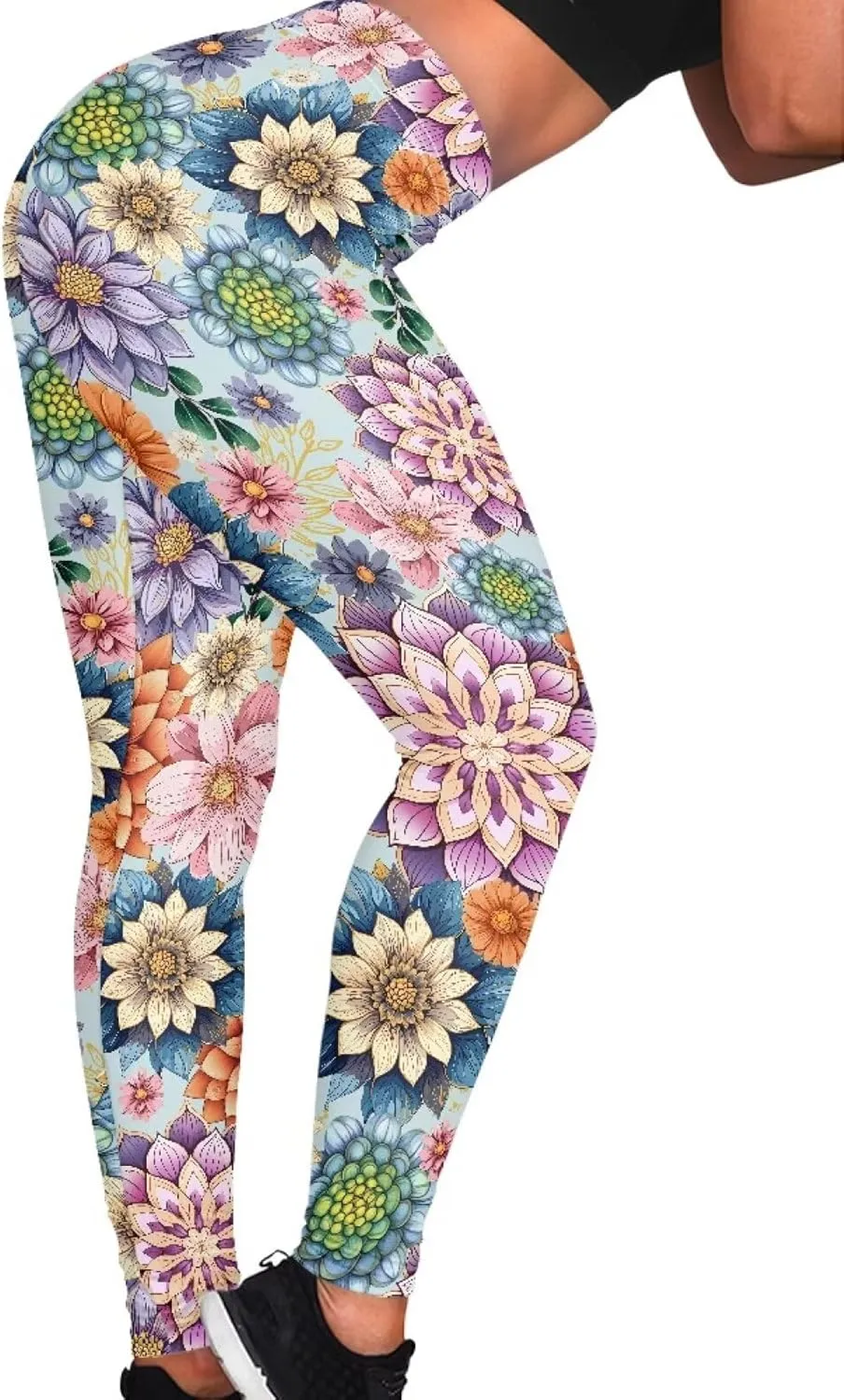 Bulopur Rose Workout Leggings for Women, Boho Stretch Pants for Sports Running Fitness, High Waist Tummy Control Yoga Pant