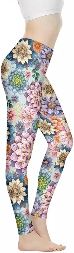 Bulopur Rose Workout Leggings for Women, Boho Stretch Pants for Sports Running Fitness, High Waist Tummy Control Yoga Pant