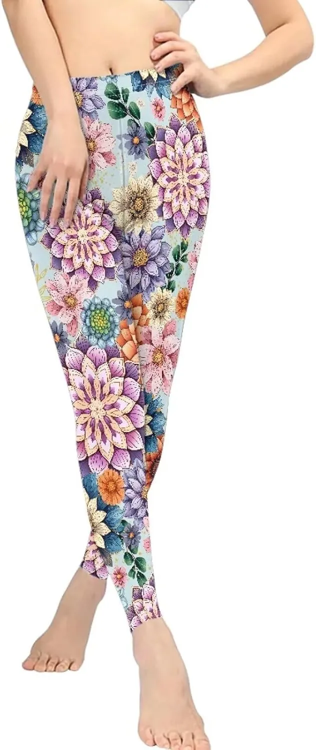 Bulopur Rose Workout Leggings for Women, Boho Stretch Pants for Sports Running Fitness, High Waist Tummy Control Yoga Pant
