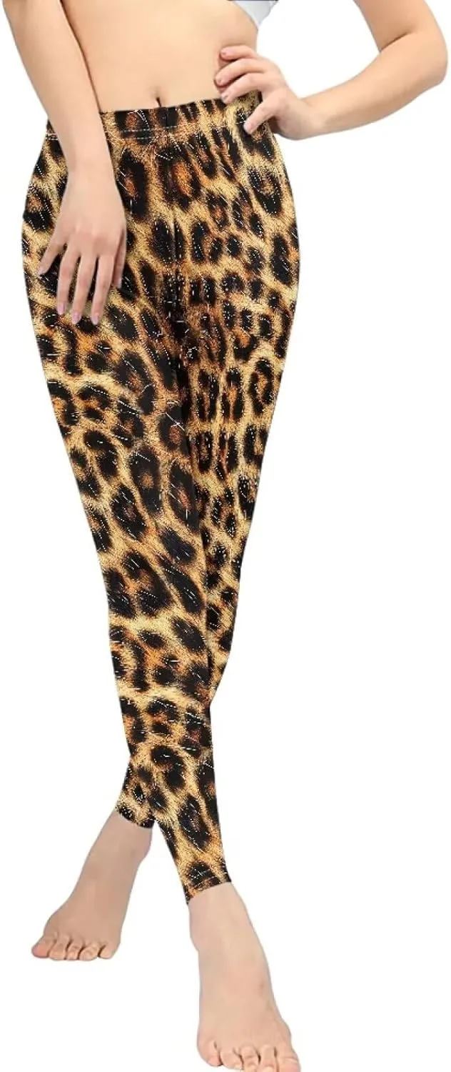 Bulopur Sunflower Workout Legging Pants Full Length, Leopard Women Tummy Control Yoga Pants, Long Leggings for Sport Running