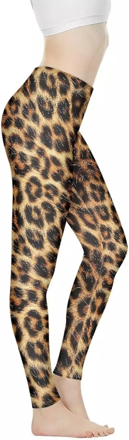 Bulopur Sunflower Workout Legging Pants Full Length, Leopard Women Tummy Control Yoga Pants, Long Leggings for Sport Running