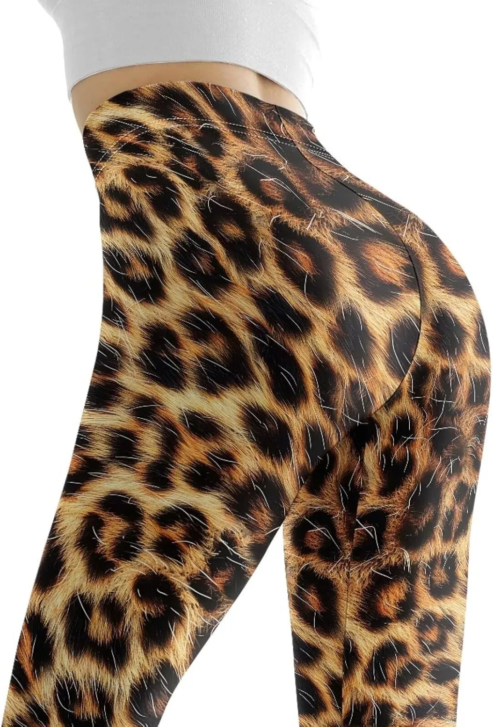 Bulopur Sunflower Workout Legging Pants Full Length, Leopard Women Tummy Control Yoga Pants, Long Leggings for Sport Running