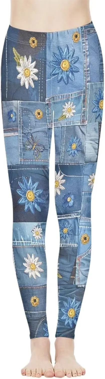 Bulopur Sunflowers Daisy Flower Yoga Pants for Women, Workout Leggings Stretch Yoga Pants Full Length